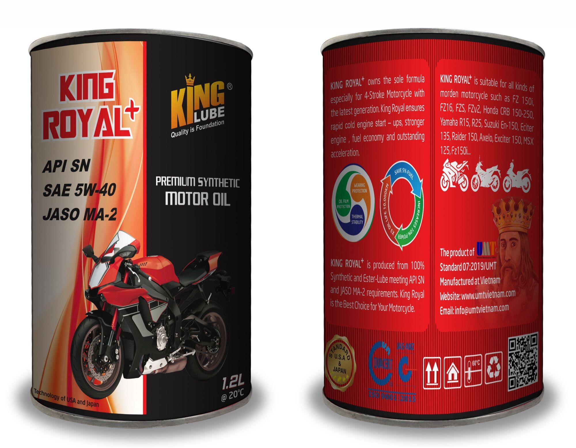 [HCM]Dầu tổng hợp cao cấp KING ROYAL+ API SN - SAE 5W40 - JASO MA-2 - 1.2L cho moto xe máy phân khối lớn WINER X