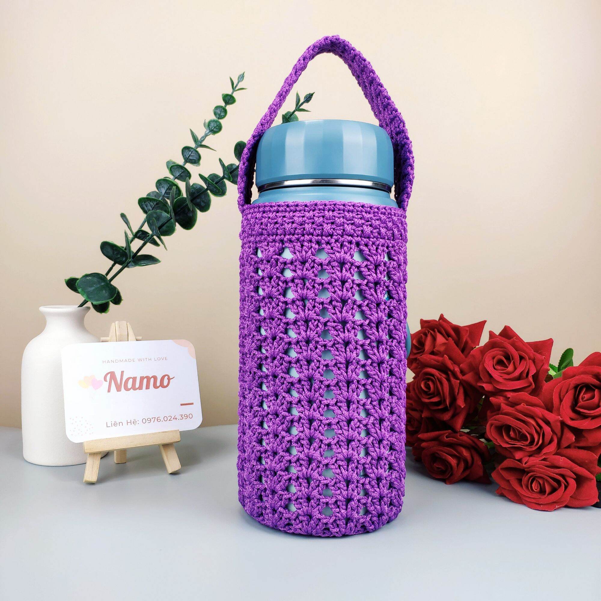 Túi đựng bình giữ nhiệt handmade size 1200ml, màu tím