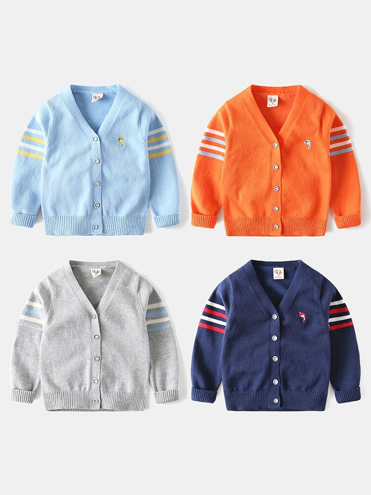 Áo Len Cardigan Dệt Kim Cổ Chữ V Bằng Cotton Nguyên Chất Cho Bé Trai Mùa Xuân Thu Thời Trang Trẻ Em Phong Cách Hàn Quốc