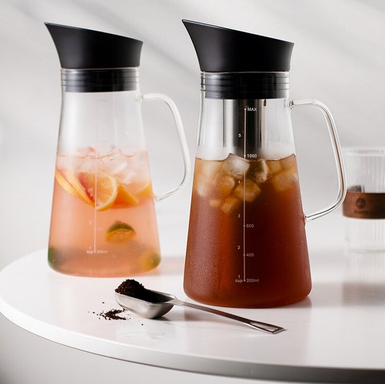 Bình ủ lạnh cà phê, cold brew cafe 1.2l - 1.5l thủy tinh borosilicate, nắp mở tự động, có tay cầm, lõi lọc inox 304