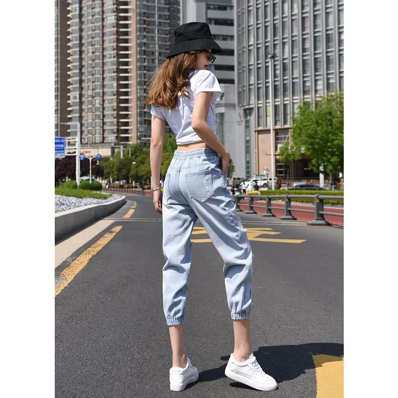 Quần Jeans Lửng Nữ Rách Lưng Cao Mùa Hè