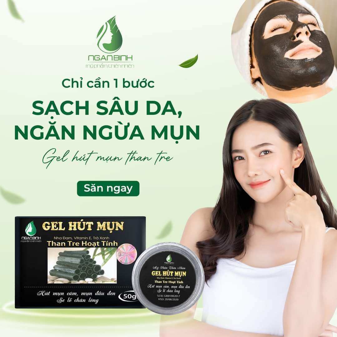Gel Hút Mụn than tre, hút sạch mụn cám, mụn đầu đen, trắng da Thải độc da