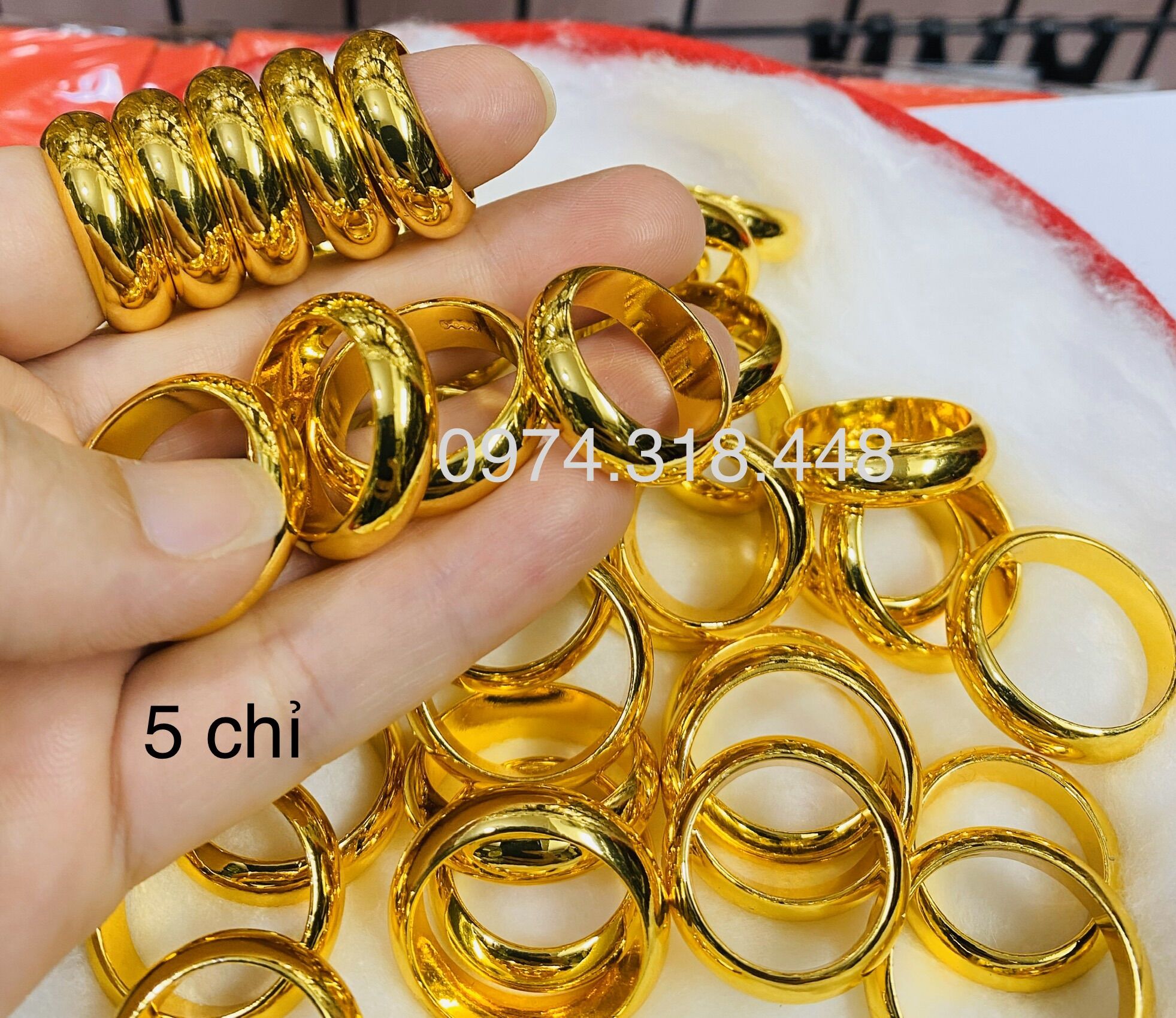 Nhẫn trơn 5 chỉ mạ vàng 24k in 9999
