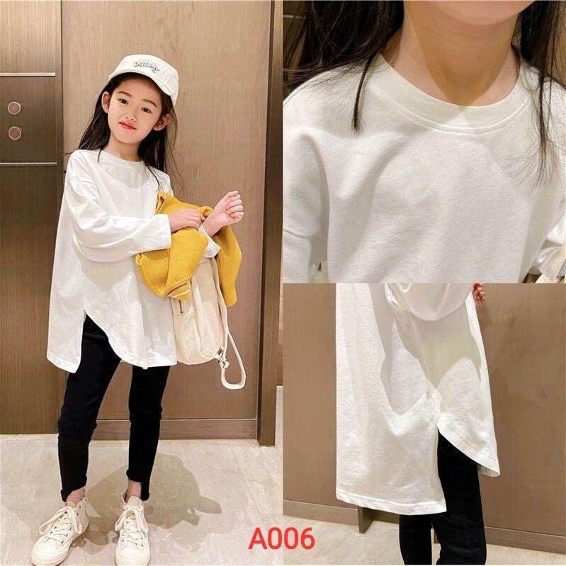 Áo sơ mi dài đuôi tôm dáng dài cho bé gái