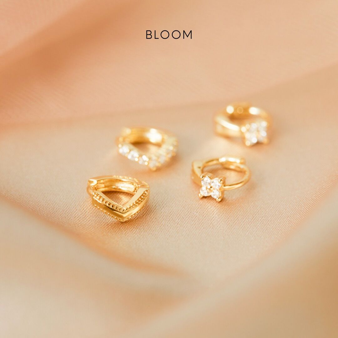 Bông tai huggie đính đá 18k gold plated