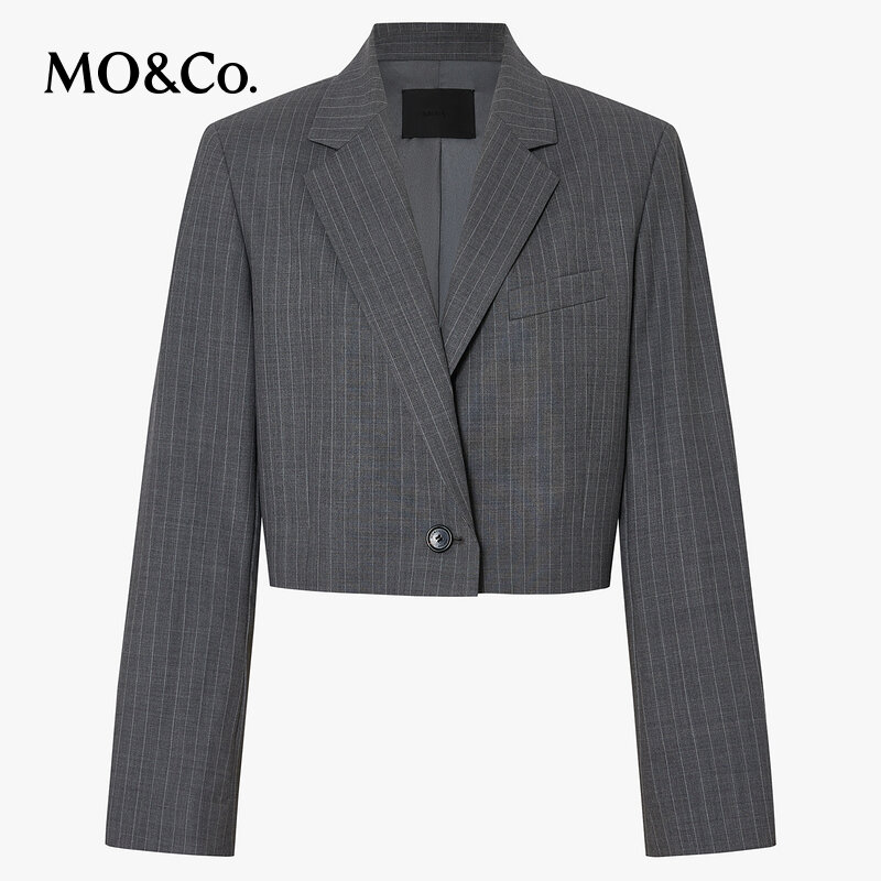 MO&Co. | Áo Blazer Ngắn Boxy Sọc Pha Len Cao
