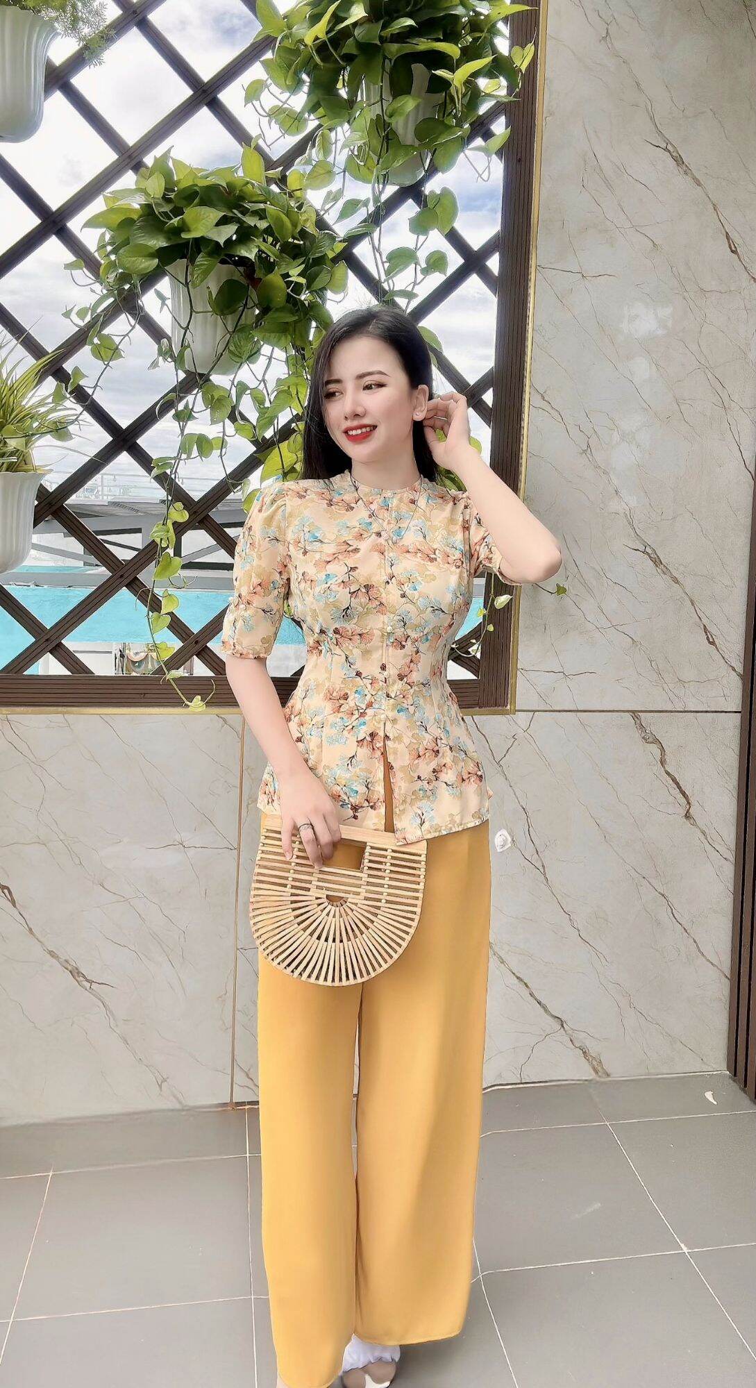 Set bộ Bà Ba tay búp vải lụa mango sang trọng trang nhã