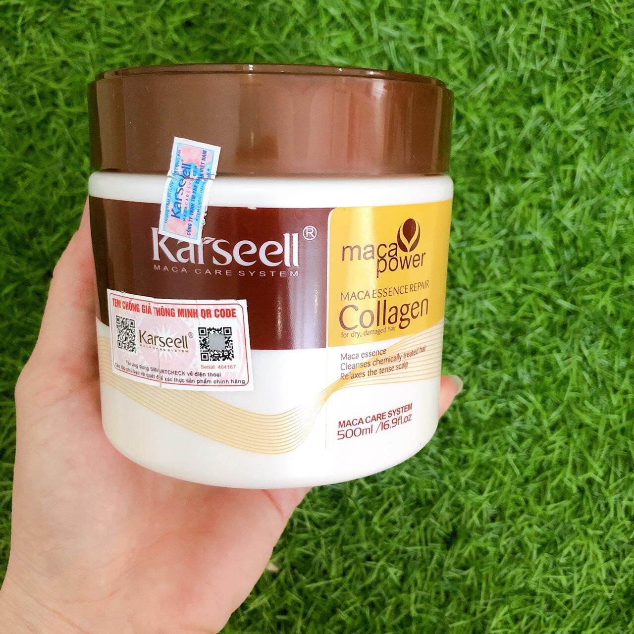 Kem hấp phủ lụa collagen maca karseell siêu mềm mượt tóc 500ml