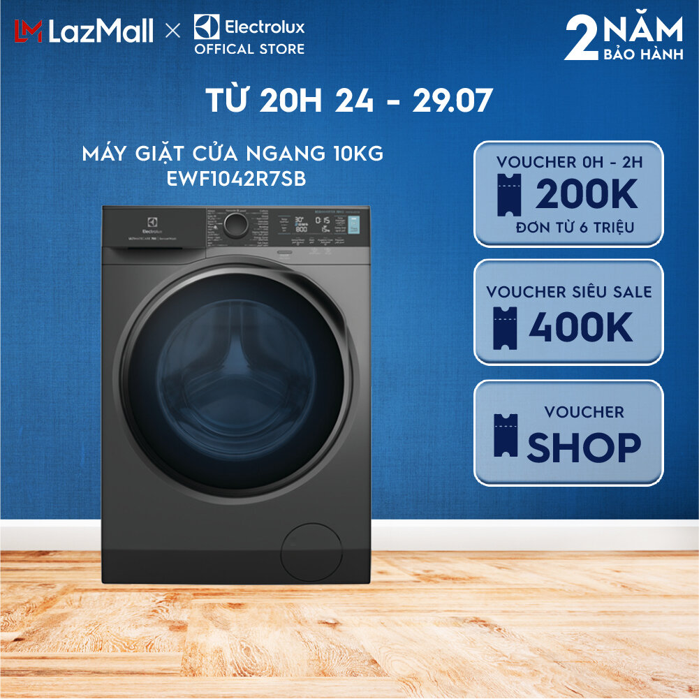 Máy giặt cửa trước Electrolux 10kg UltimateCare 700 - EWF1042R7SB - Loại bỏ đến 49 loại vết bẩn, không cặn giặt tẩy, giặt hơi nước diệt 99.9% vi khuẩn, kết nối Wifi