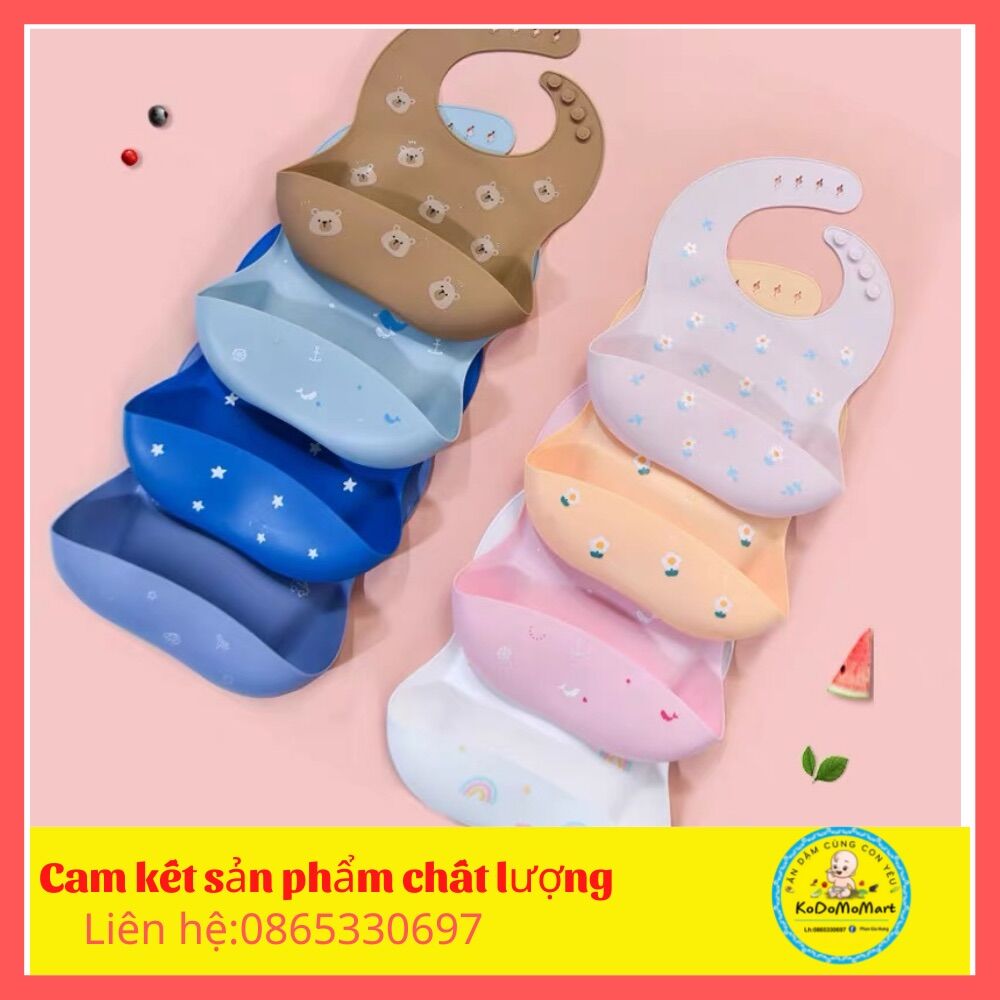 Yếm ăn dặm Silicon có máng chống thấm cho bé ăn dặm