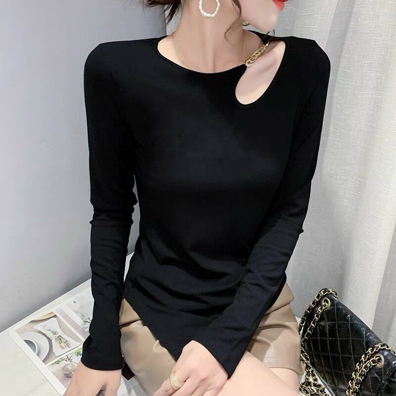 Áo thun gân tay dài tà xéo phối xích