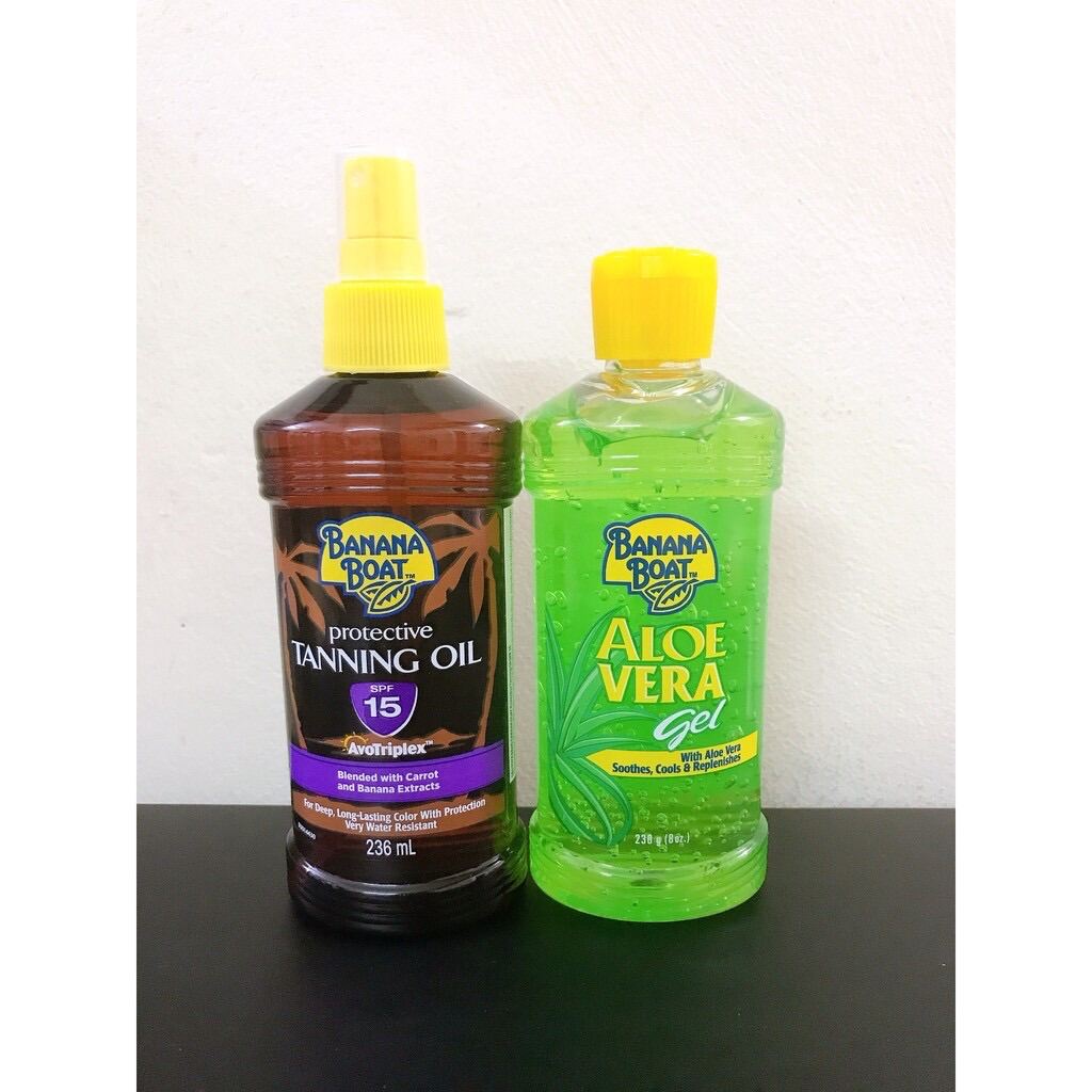 [Combo] 1 Dầu Phơi Nắng Banana Boat Tanning Oil Spf15 + 1 Gel Banana Boat Lô Hội Dưỡng Da Aloe Vera 230Ml