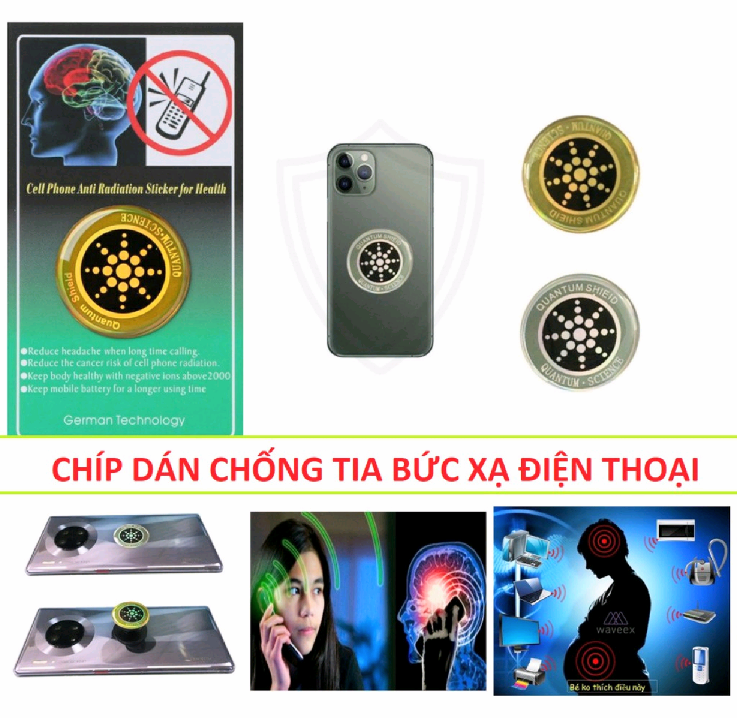1 chíp dán điện thoại máy tính laptop triệt sóng điện từ bức xạ bảo vệ não an toàn hàng loại tốt