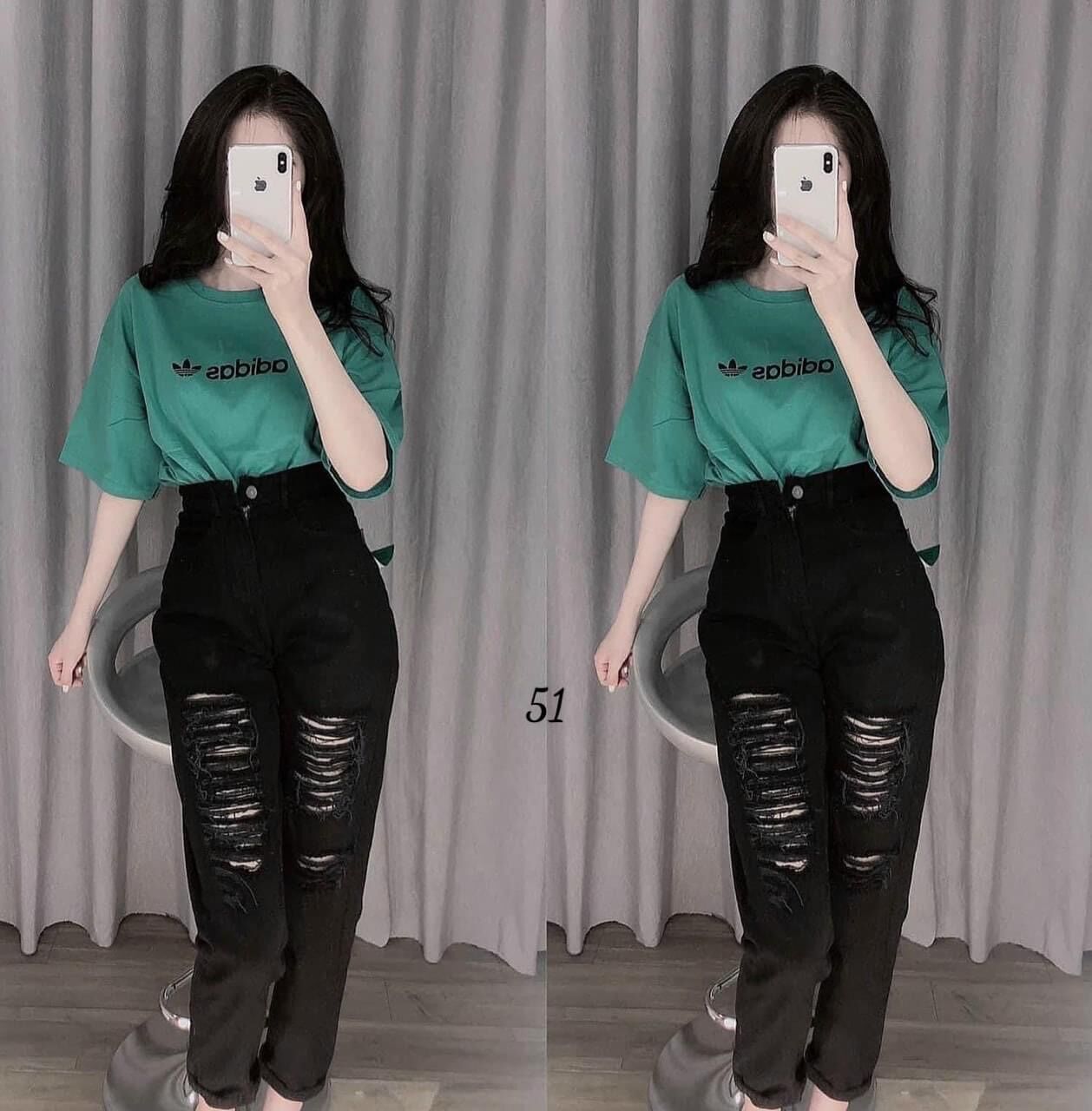 Baggy Jeans Lưng Cao Rách Nhiều🌞