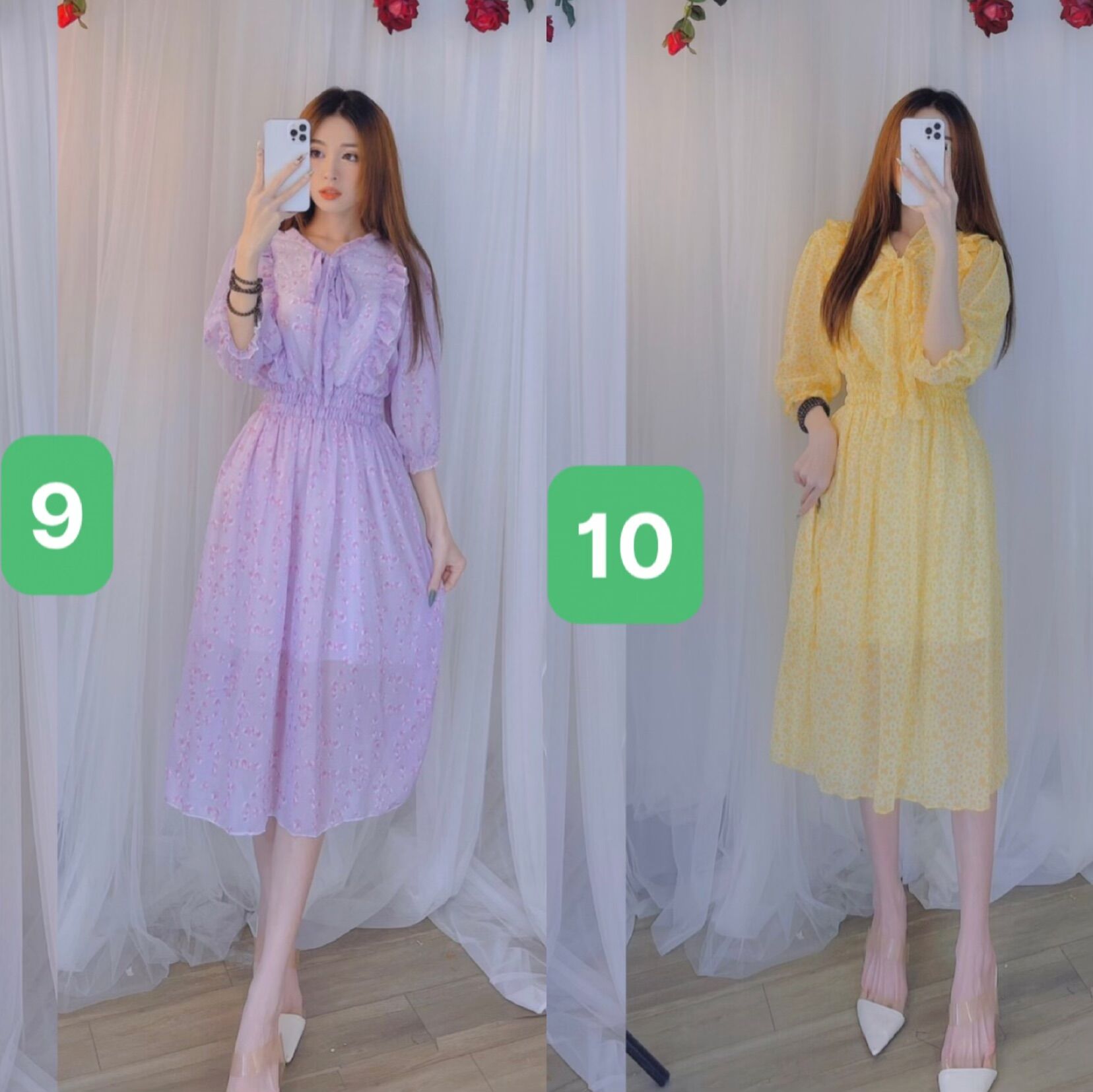 [HCM]Đầm hoa viền bèo cột nơ siêu cưng - hình thật