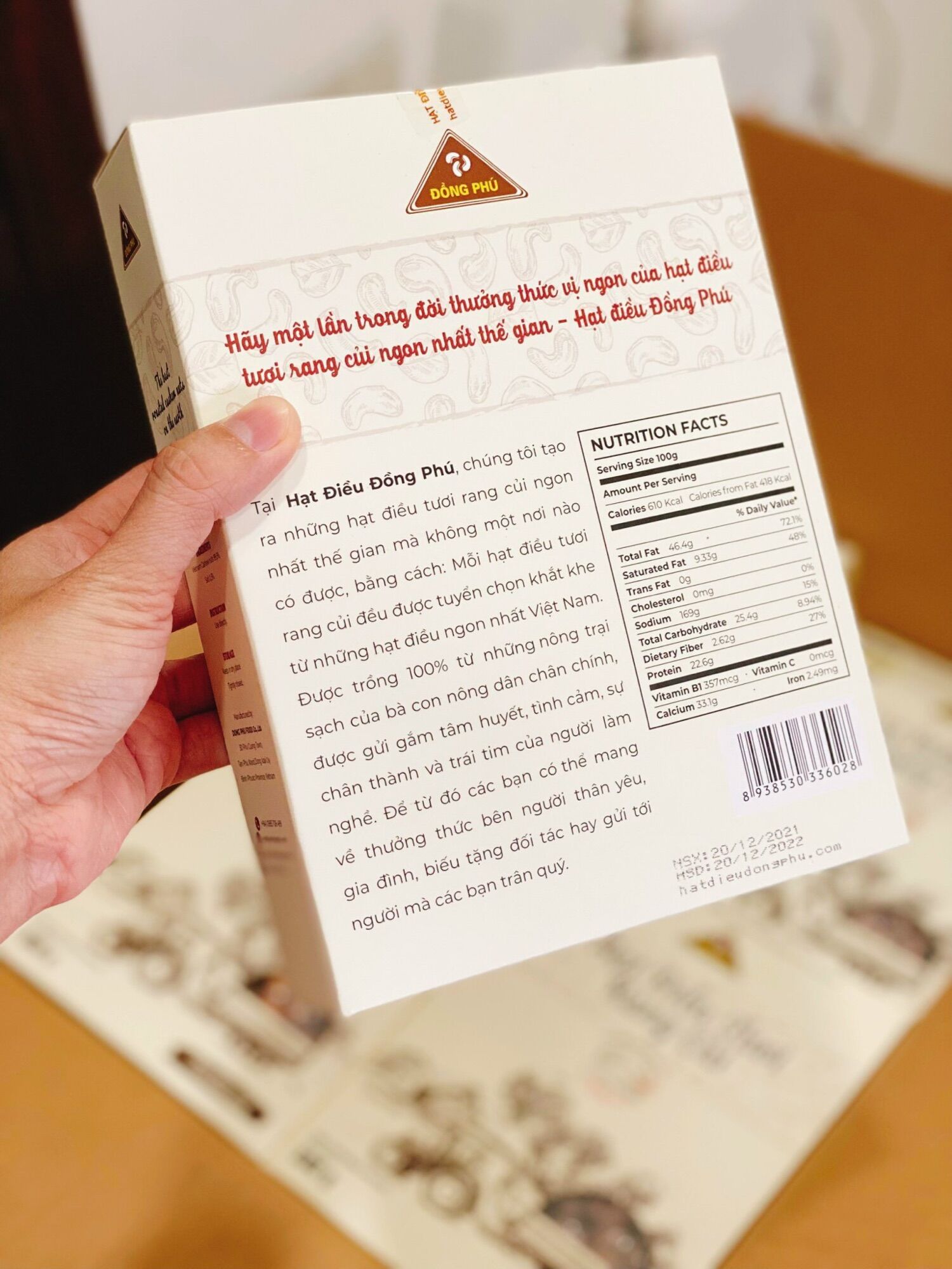 Hạt Điều Tươi Rang Củi - Hộp giấy - 500gram