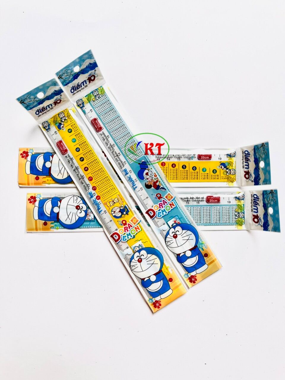 Combo 2 cây thước thẳng Điểm 10 Thiên Long hình Doraemon 20 cm có bảng cửu chương