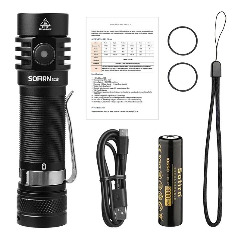 Sofirn Sc18 1800lm EDC đèn pin USB C có thể sạc lại sst40 LED 18650 Torch tIR quang học ống kính đèn