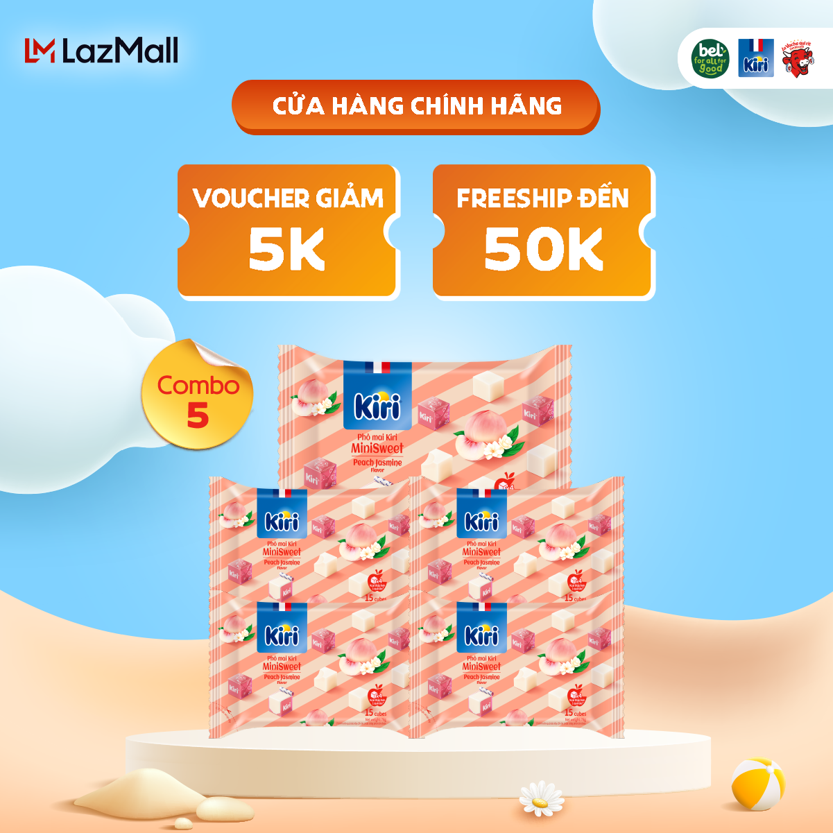 Combo 5 Phô mai Kiri vị đào hoa nhài 15C 78g