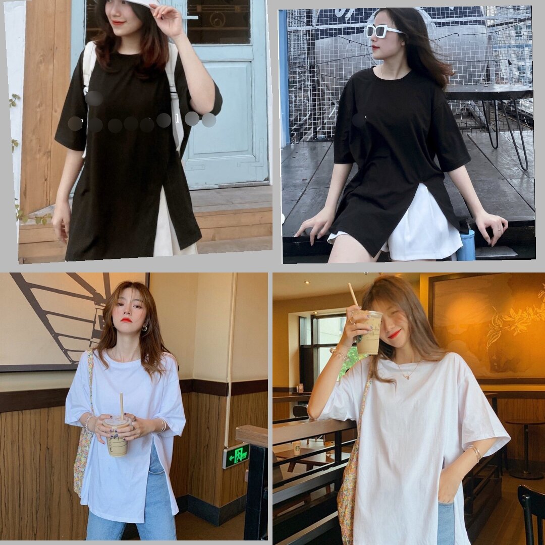 Áo thun basic fom rộng xẻ tà