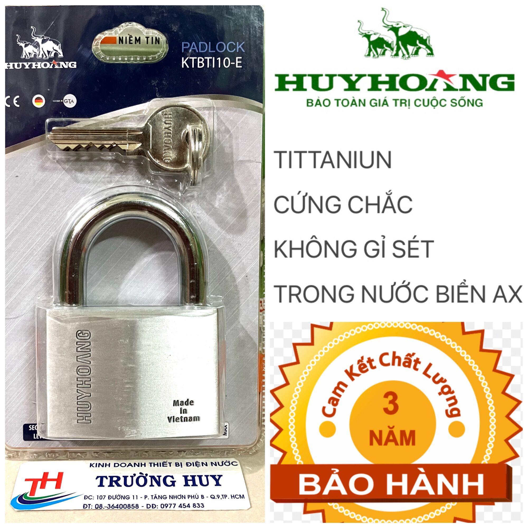 Khoá treo titaniun bấm 6p cao cấp huy hoàng - bảo hành 3 năm