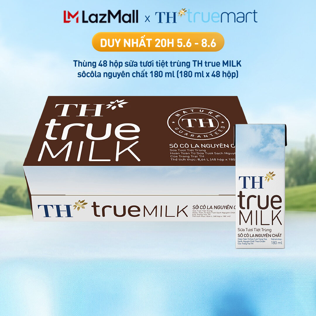 Thùng 48 hộp sữa tươi tiệt trùng TH true MILK sôcôla nguyên chất 180 ml (180 ml x 48)