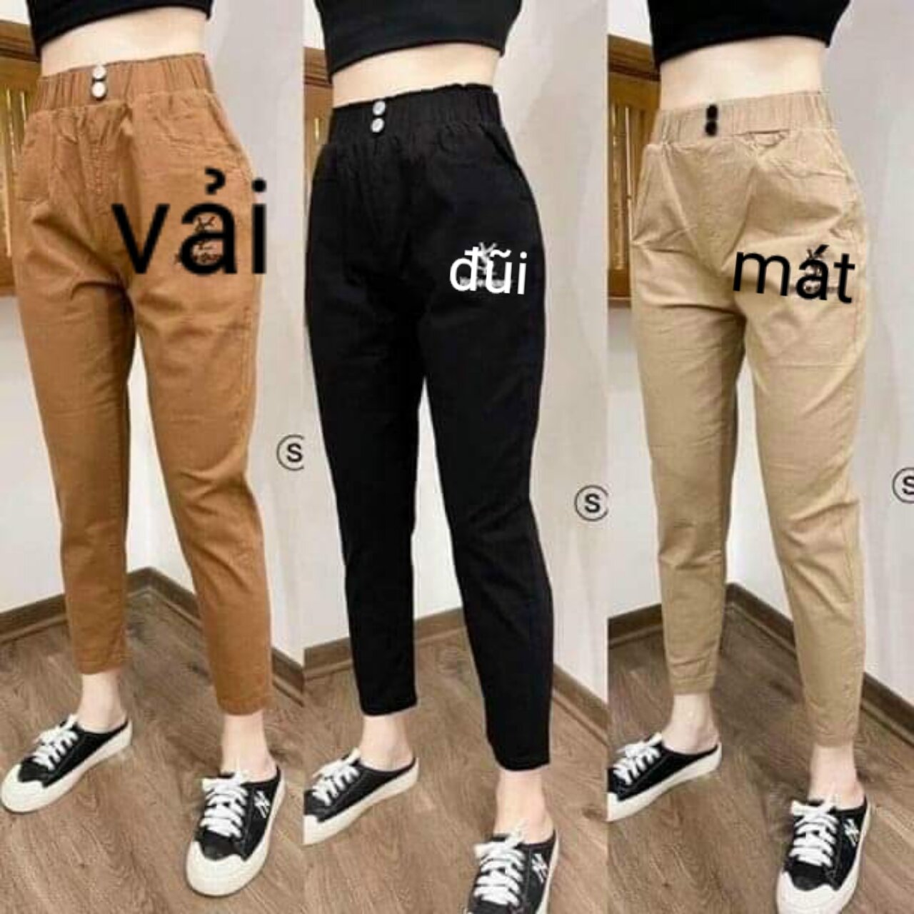 quần nữ ,quần bom thụng dáng baggy vải đũi thoáng mát cạp chun lưng cao  che dấu khuyết điểm tốt