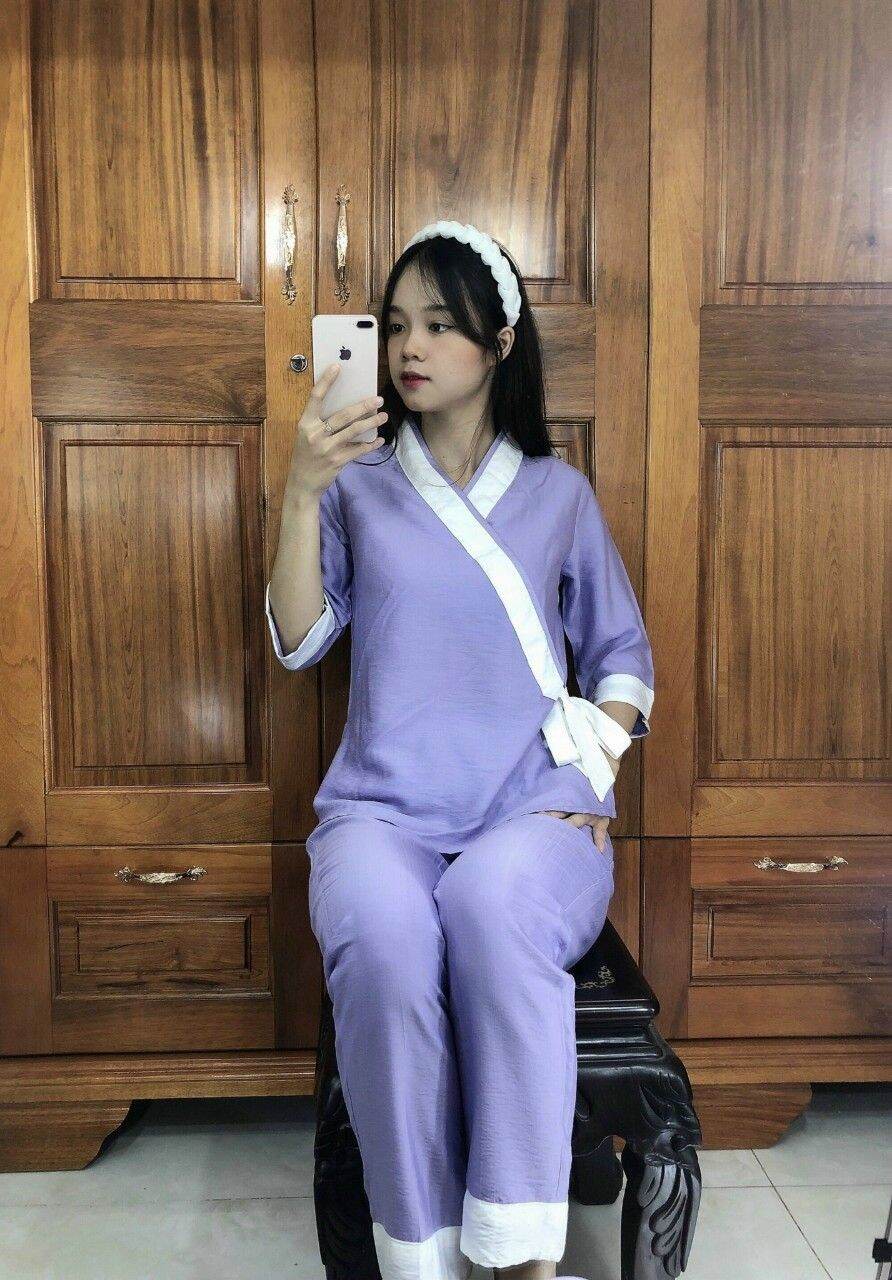 Đồ lam đi chùa mẫu nữ xéo nơ vải line loại 1