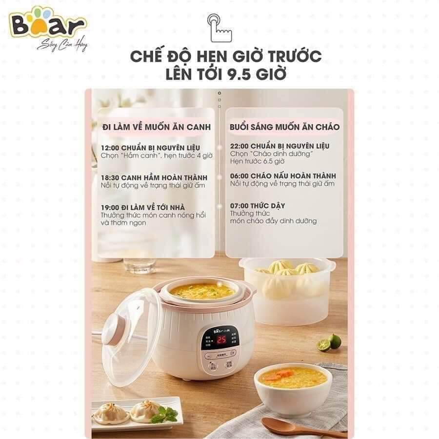(BẢN QUỐC TẾ) Nồi nấu cháo Bear 0.8l có lồng hấp BH 18 tháng