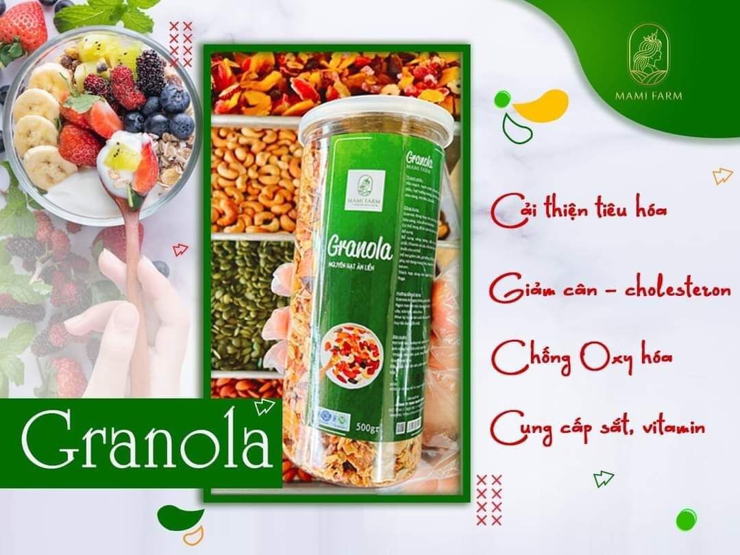 Granola siêu hạt Mami Farm, hộp 500g. Granola không có yến mạch.