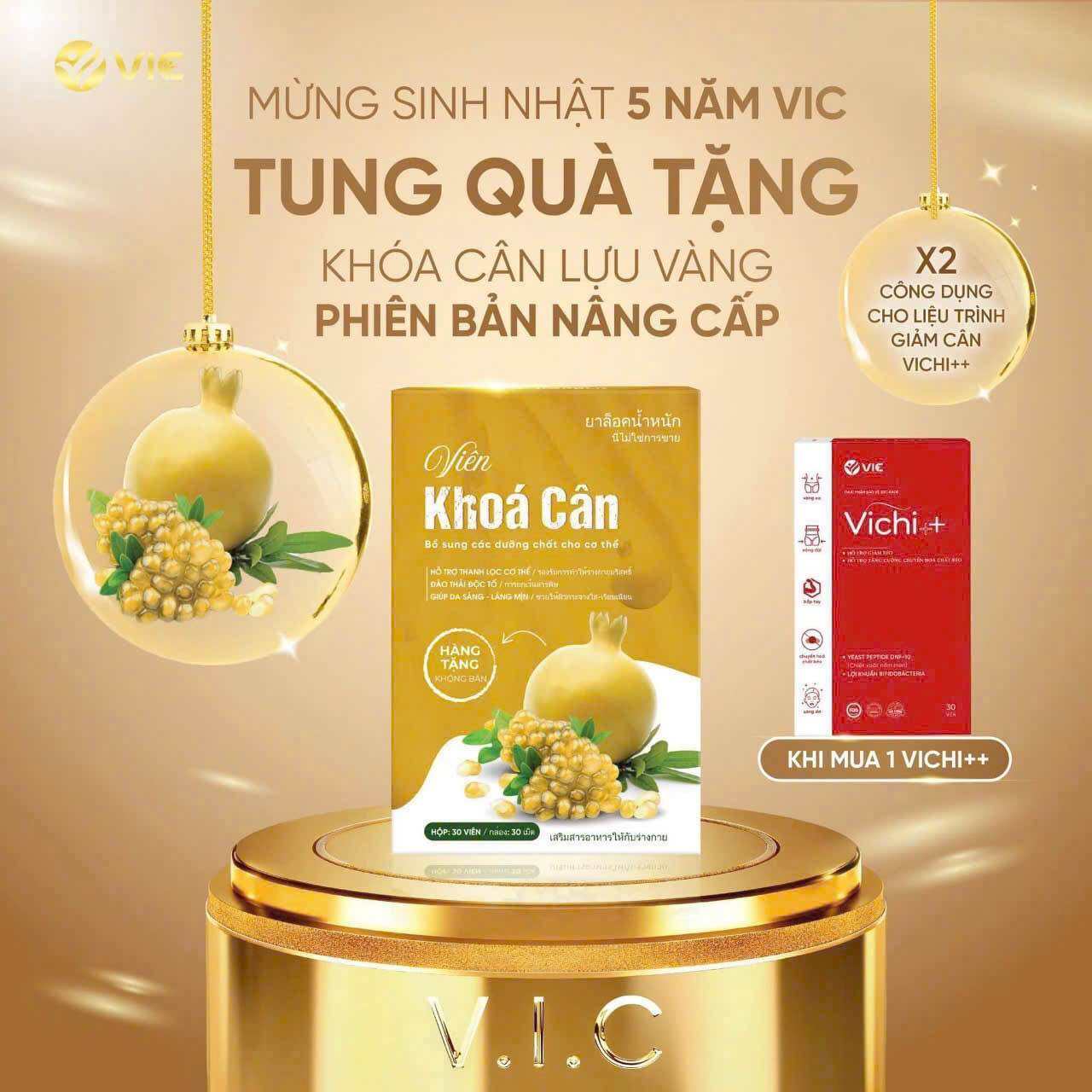 Viên giảm cân VICHI++ phiên bản cải tiến 2023 + Tặng kèm hộp khoá cân 30 viên- giảm cân cấp tốc bất chất chai lờn