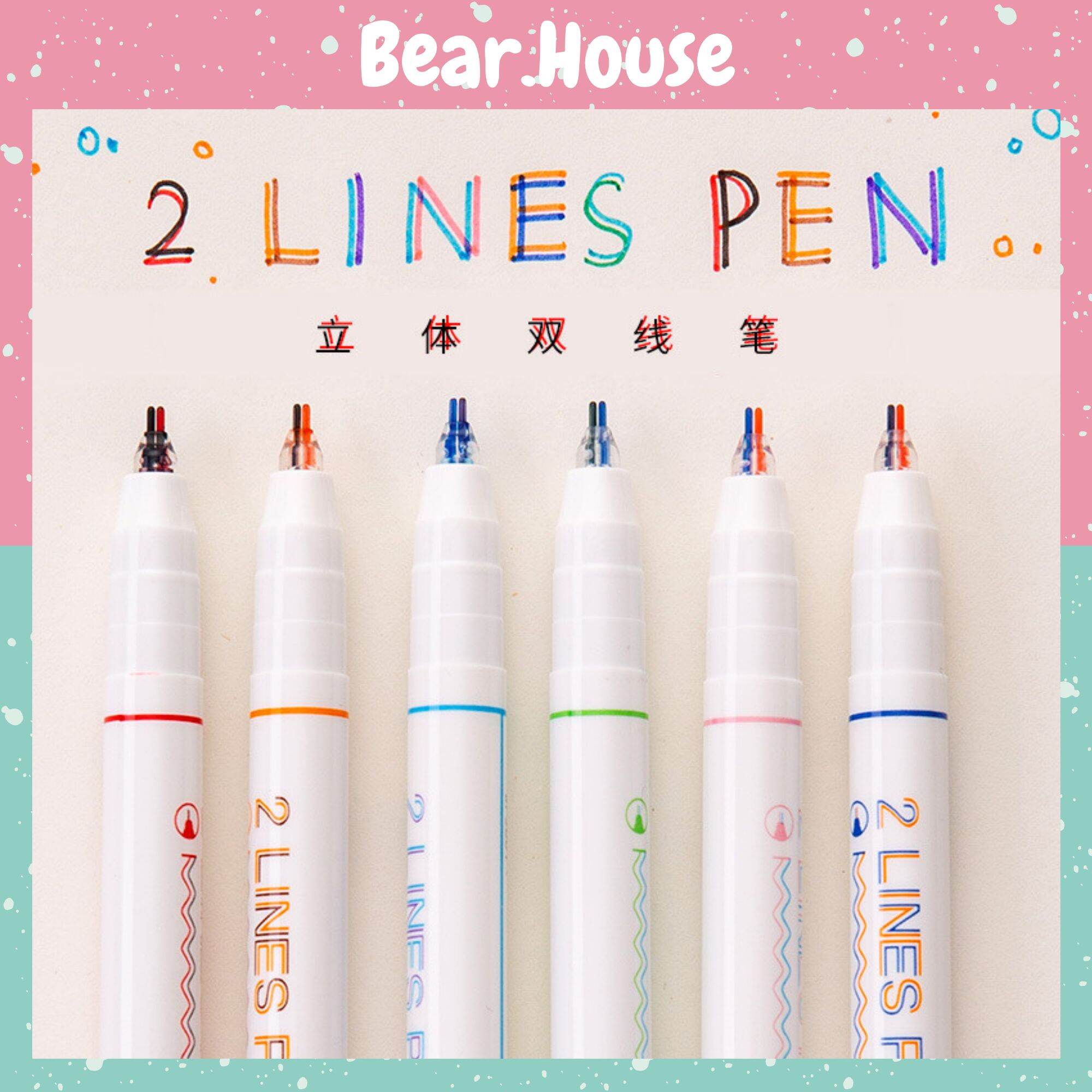??bút/viết dạ quang 2 ngòi 0.5mm double lines pen bear.house