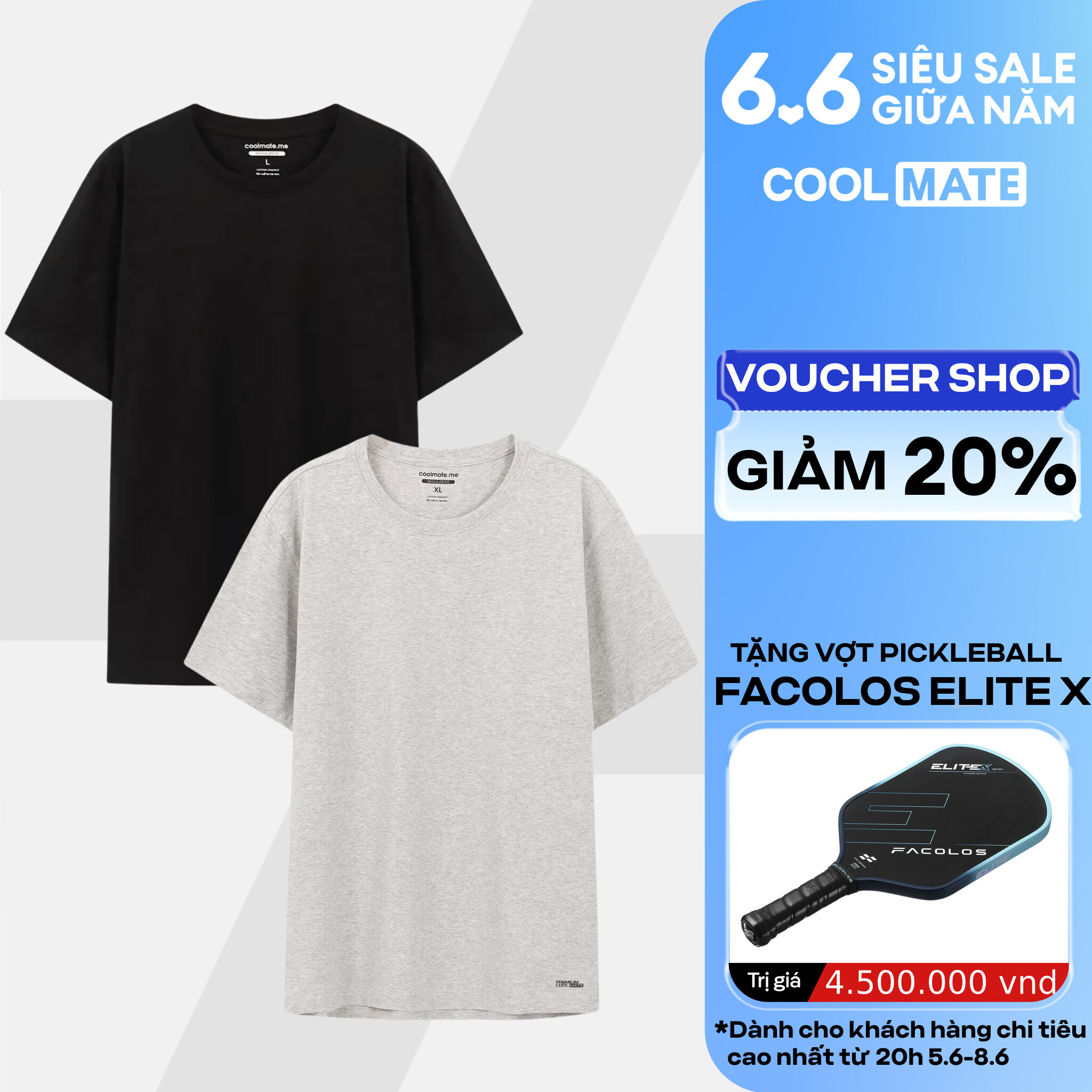 Combo 2 Áo thun nam Cotton Compact ngắn tay phiên bản Premium chống nhăn, thoáng mát nhiều màu - Coolmate