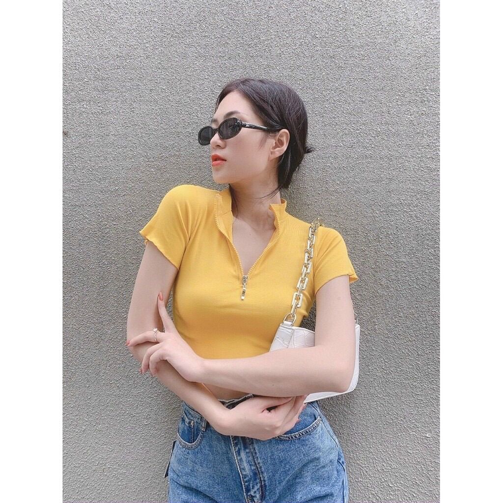 Áo croptop cổ dây kéo