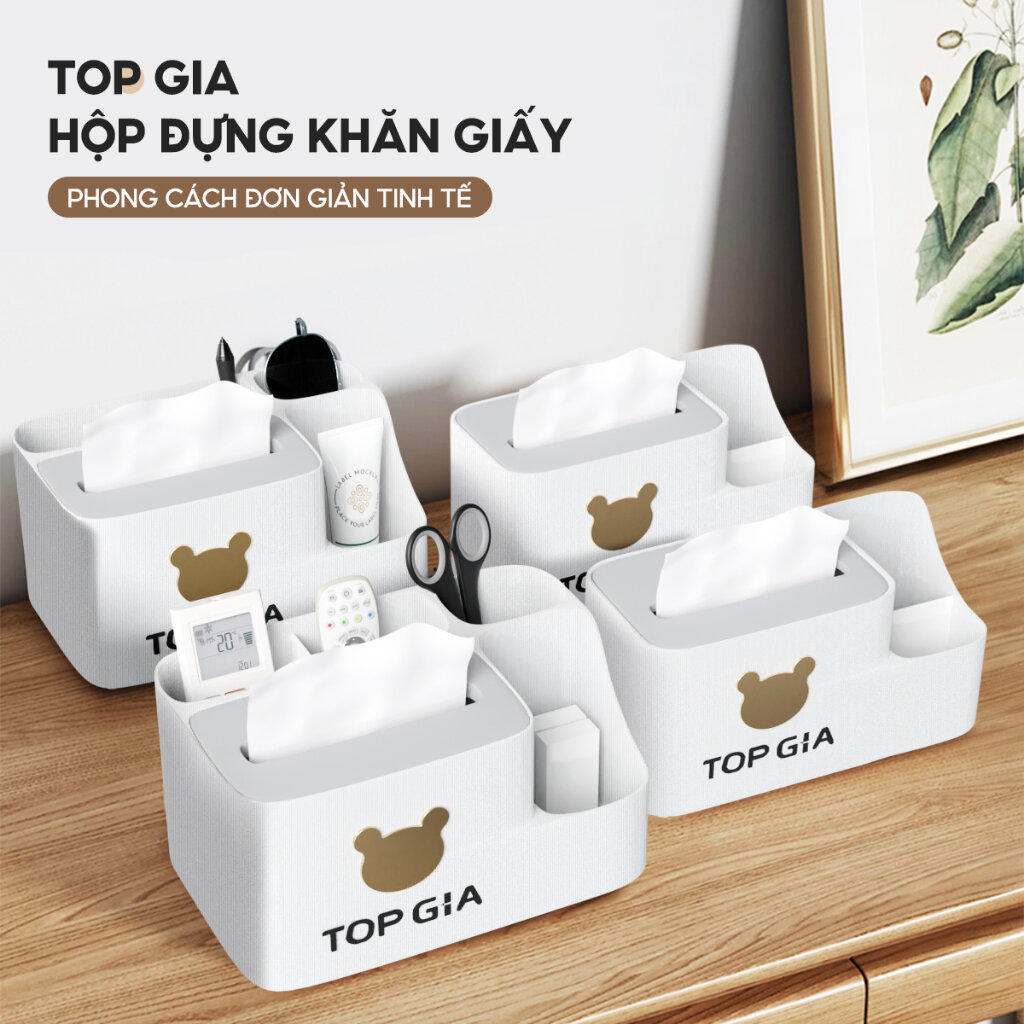 Hộp 3 ngăn đựng giấy ăn đa năng Topgia, có ngăn đựng đồ dùng gia đình