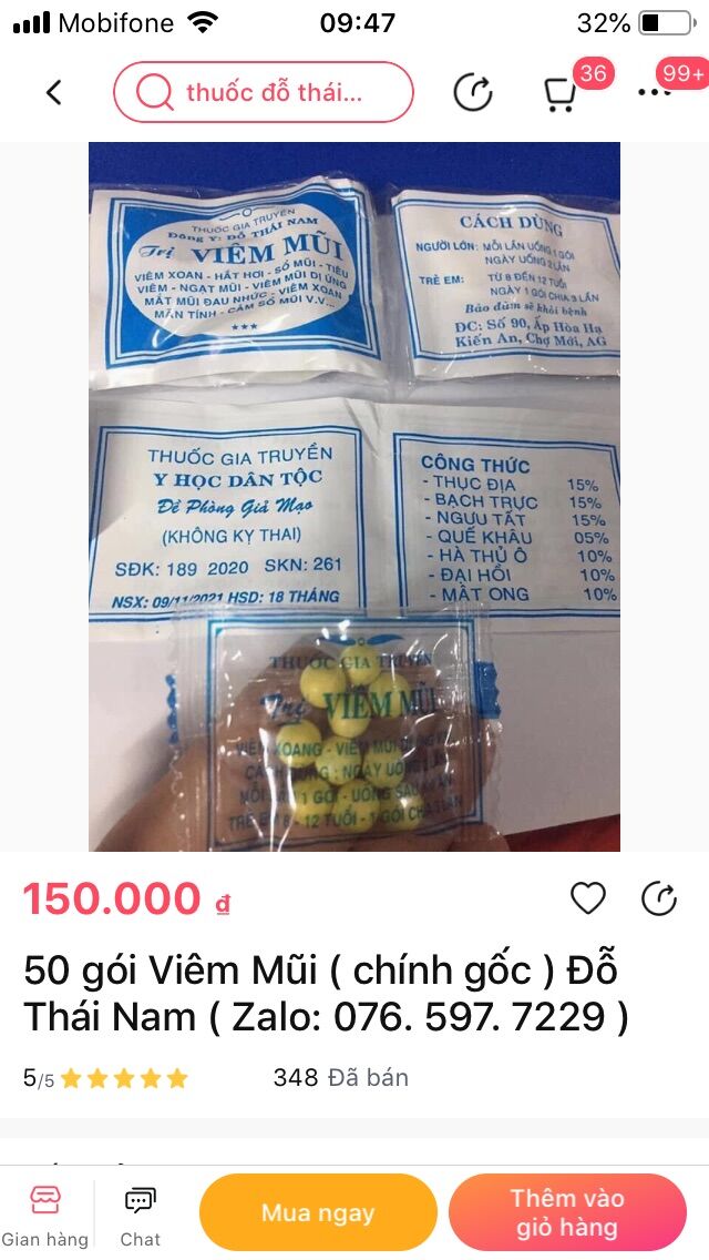 50 gói viêm mũi đỗ thái nam