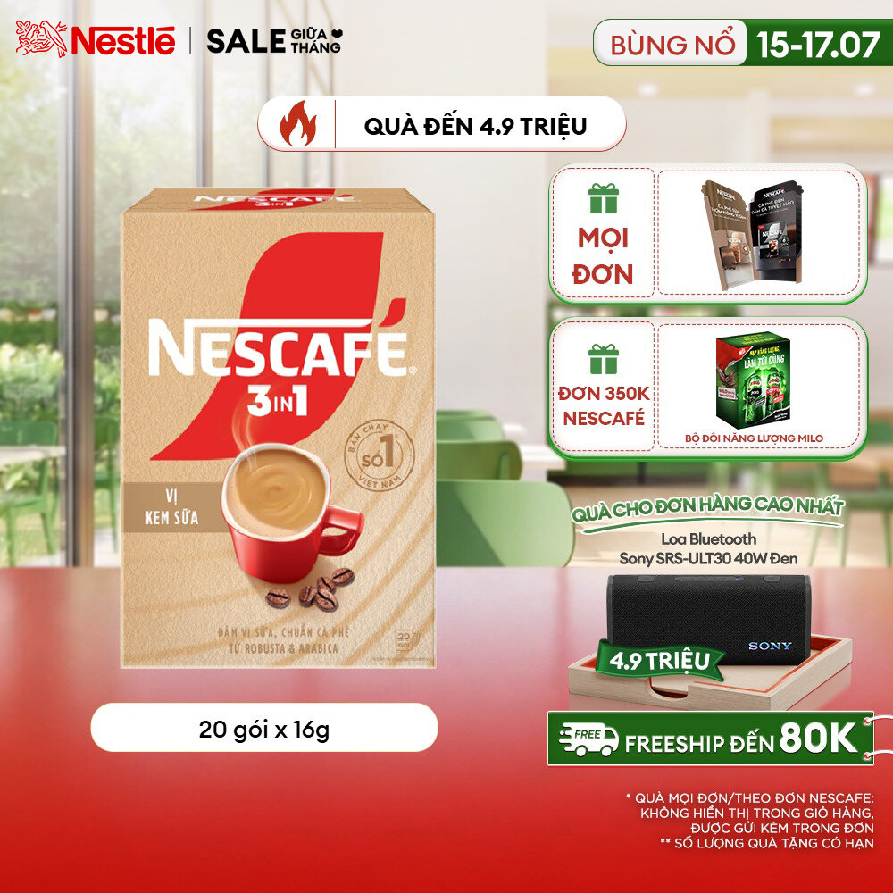 [FREESHIP TOÀN QUỐC] Hộp Cà phê hòa tan NESCAFÉ 3IN1 VỊ KEM SỮA 20 gói ĐẬM VỊ SỮA, CHUẨN CÀ PHÊ