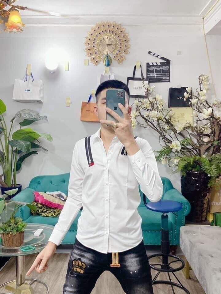 Áo sơ mi nam BBR trắng dài tay phối họa tiết in nhiệt mẫu mới nhất cao cấp AHFASHION