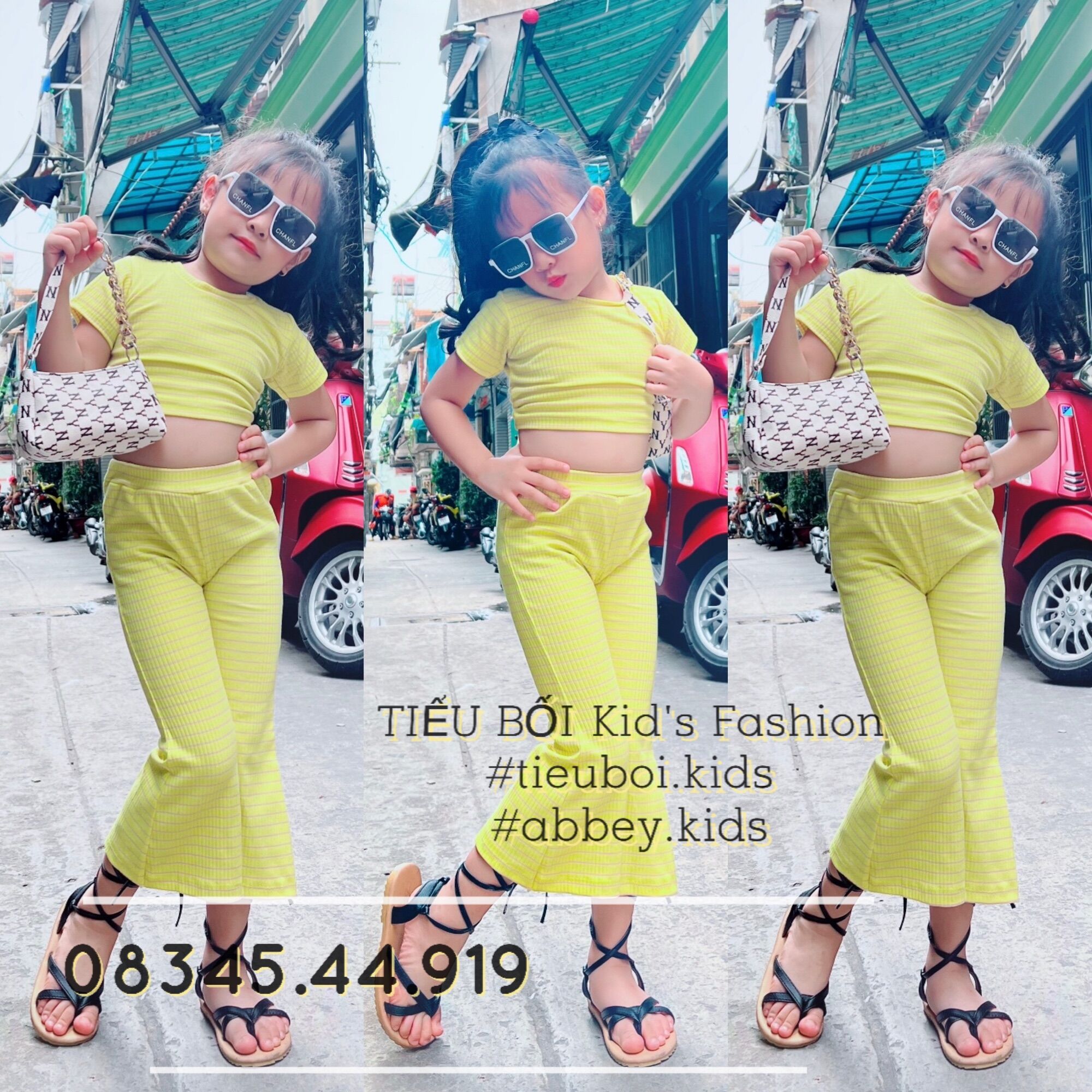 Set áo croptop quần ống rộng cho bé