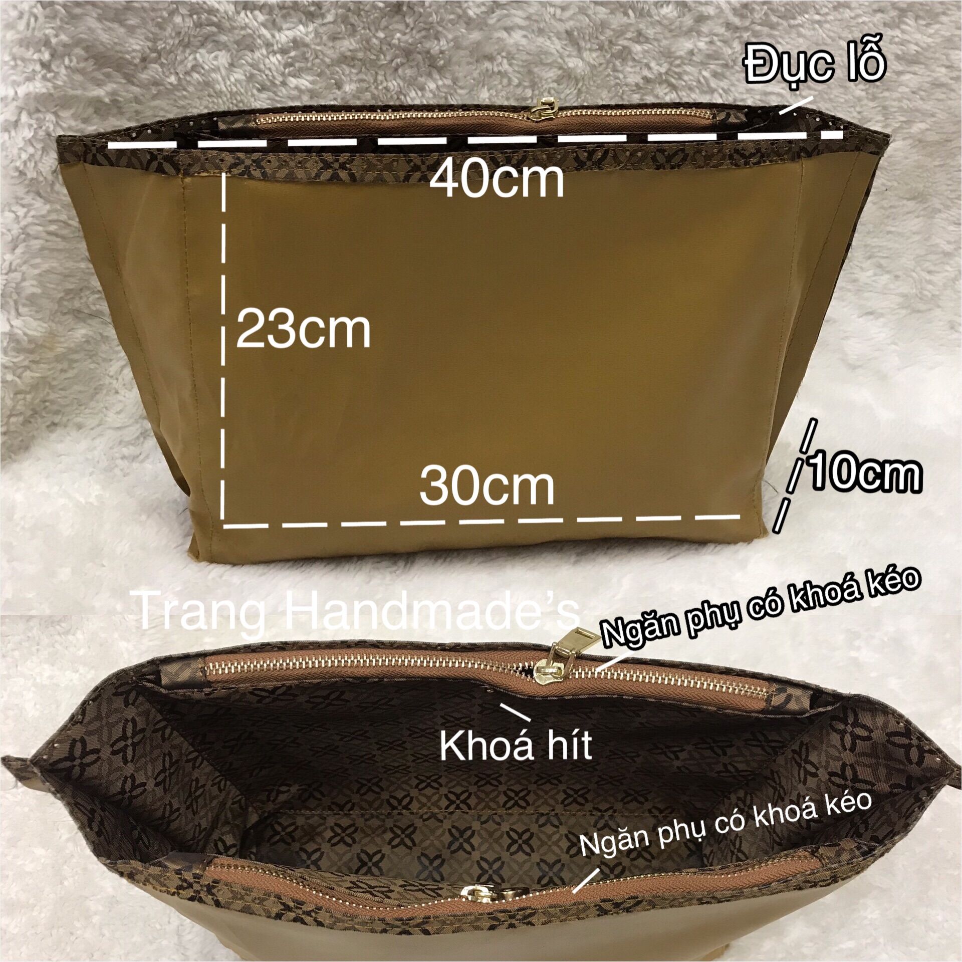 Lót túi mềm simili size lớn 40x23x10cm