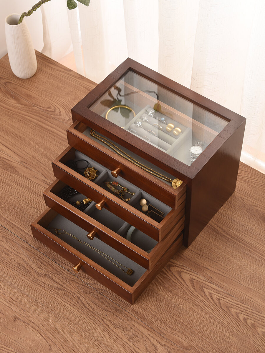 Sang Trọng Ngăn Kéo Bằng Gỗ Hộp Bảo Quản Trang Sức Cho Nhẫn Bông Tai Vòng Cổ Vòng Tay Phong Cách Châu Âu Màu Nguyên Chất Phòng Ngủ Nhà Tổ Chức