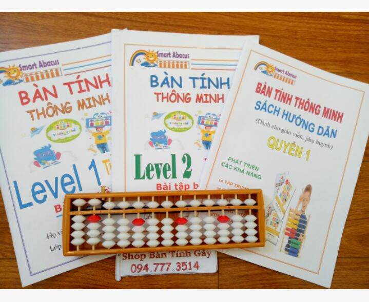 Combo bàn tính soroban có nút bấm và bộ sách học toán bàn tính