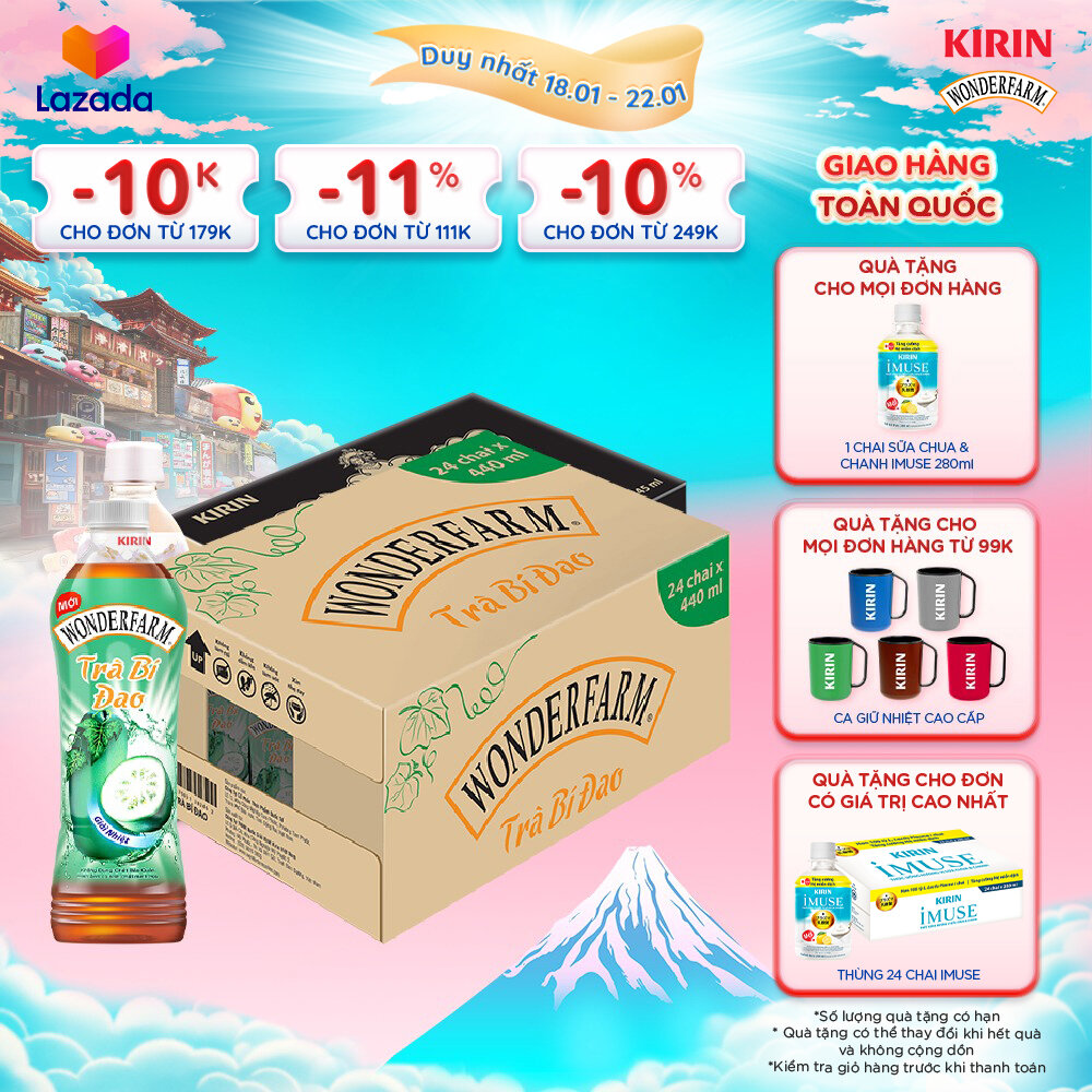   Duy nhất 25.02 - 28.02    Giao hàng toàn quốc  1 Thùng - Trà Bí Đao WONDERFARM 440ml 