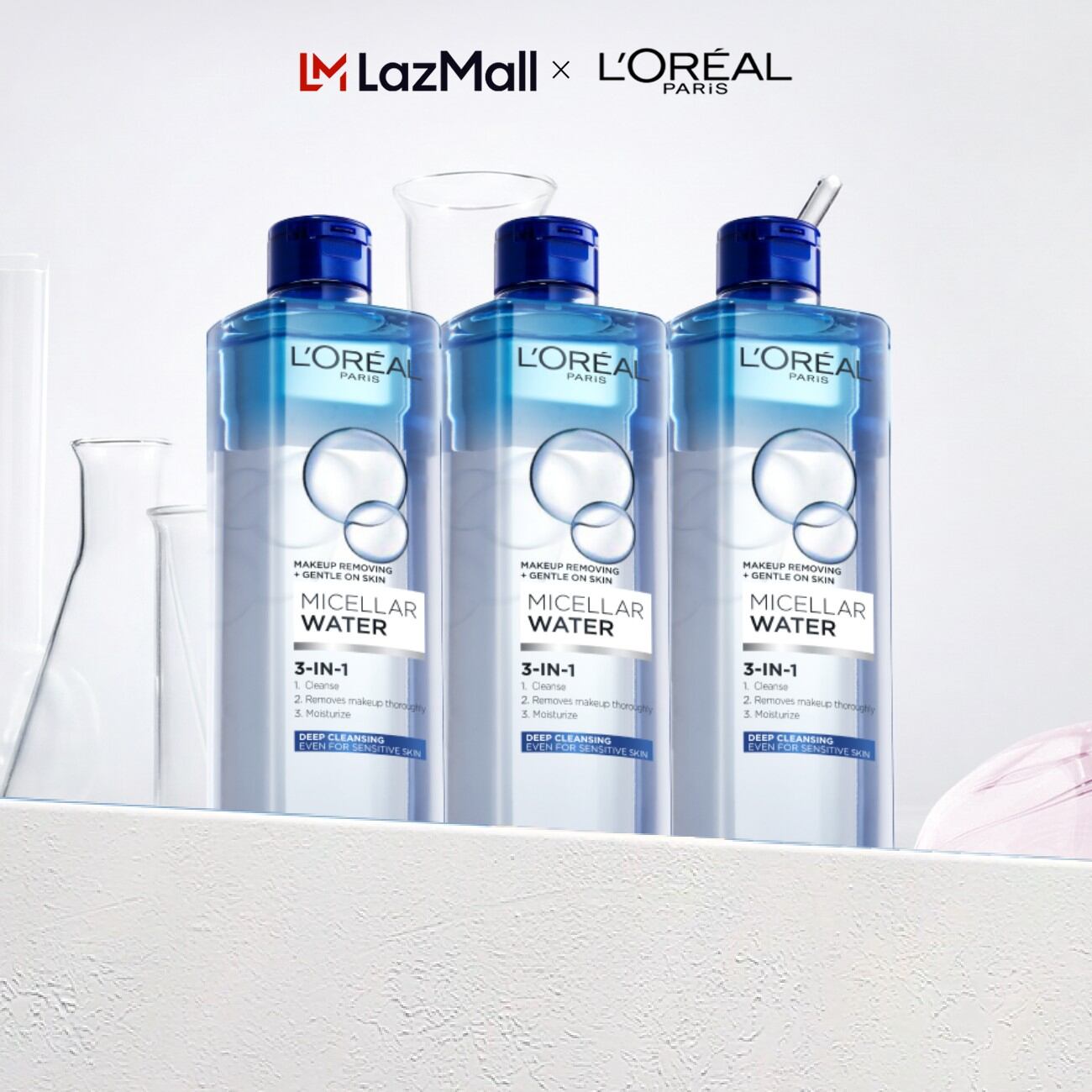 Bộ 3 nước tẩy trang đa năng 3-in-1 làm sạch sâu L'Oreal Paris Micellar Water 400ml (xanh dương đậm) - Virtual