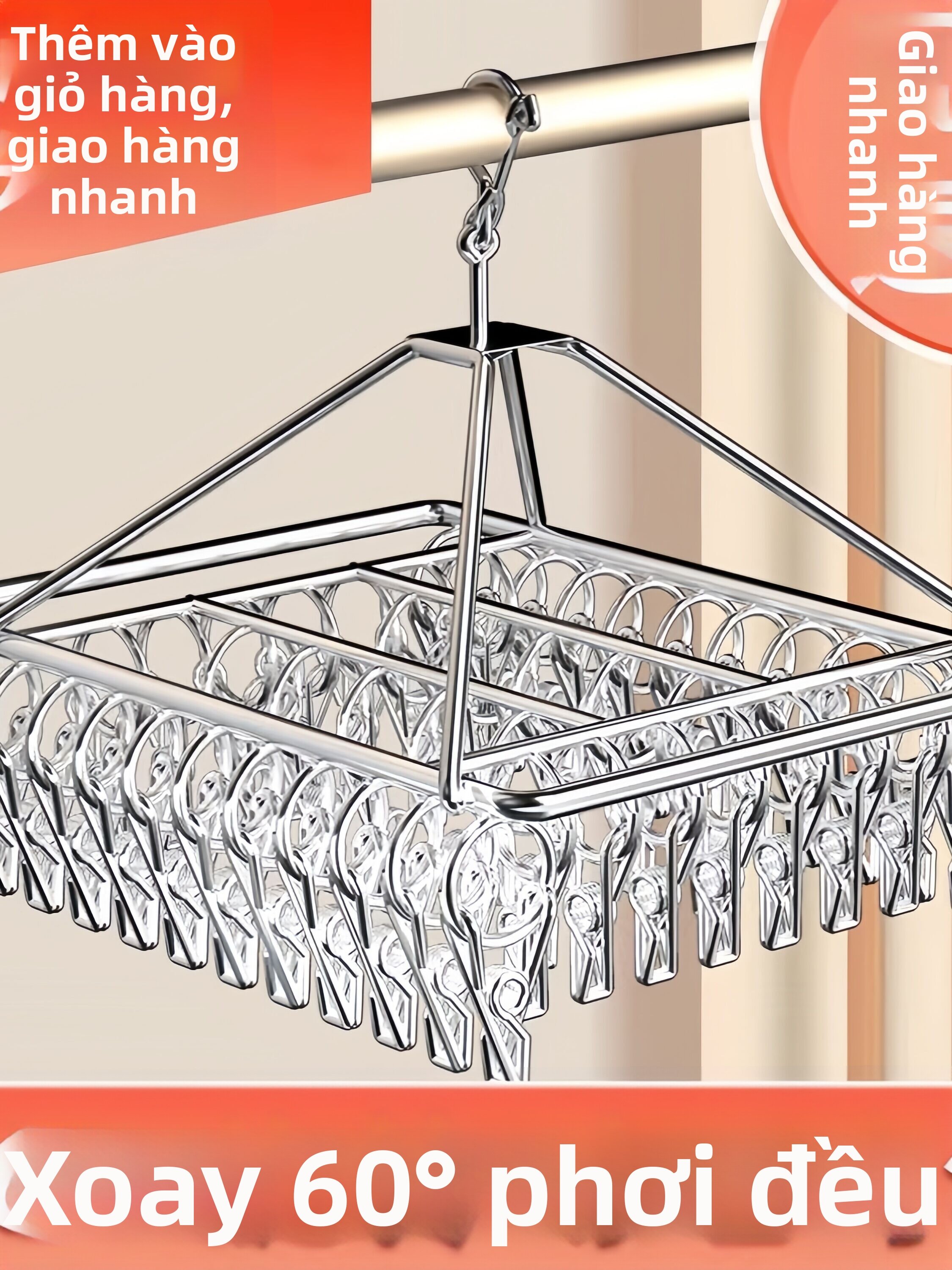 Multi-clamp Socks and Underwear Drying Rack Giá  198,000 Đồng*Miễn phí vận chuyển