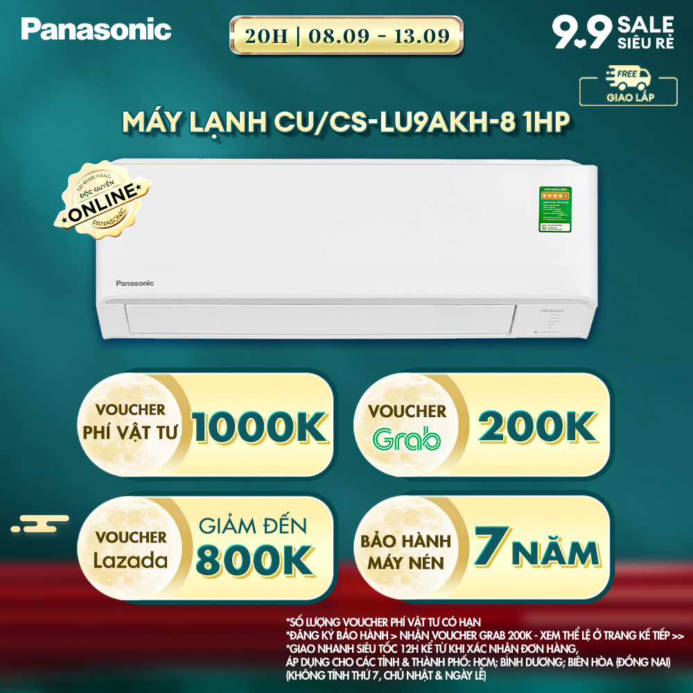 [Duy nhất 8-13.9 voucher Lazada 800K][MỚI 2024]Máy lạnh/ Điều hòa Panasonic Inverter CU/CS-LU9AKH-8 