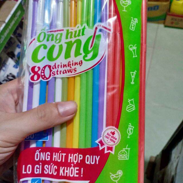 1bịch/80cái Ống hút cong nhiều màu, Ống hút đen cong - Ống hút Trắng cong 1 bịch/ 70 cái
