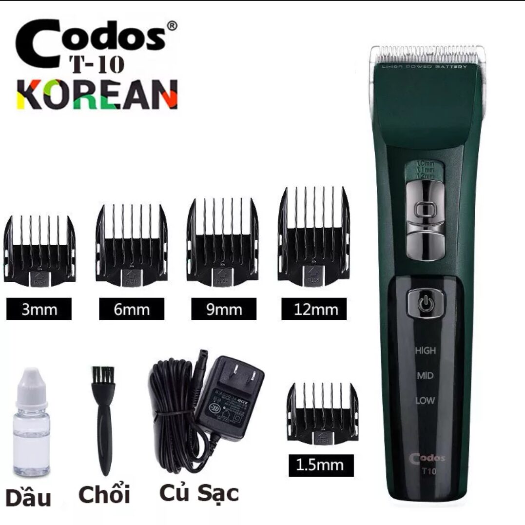🇻🇳 Tông đơ cắt tóc chuyên nghiệp codos T10 màu xanh lưỡi phủ titan sắc bén
