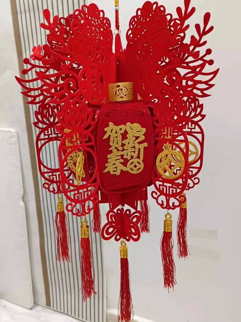 Lồng đèn lục giác cung đăng vải không dệt đỏ rực rỡ