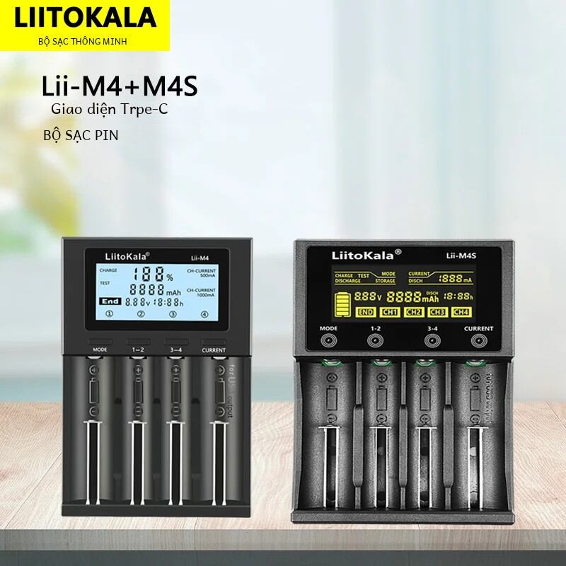 LiitoKala Lii-M4S/M4 Pin Sạc USB Sạc Thông Minh Cho 18650/26650/21700/18500 Lithium-ion Ni-MH AA Tế Bào
